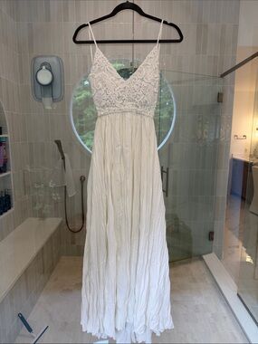 White Lace Bodice Maxi Dress with Spaghetti Straps